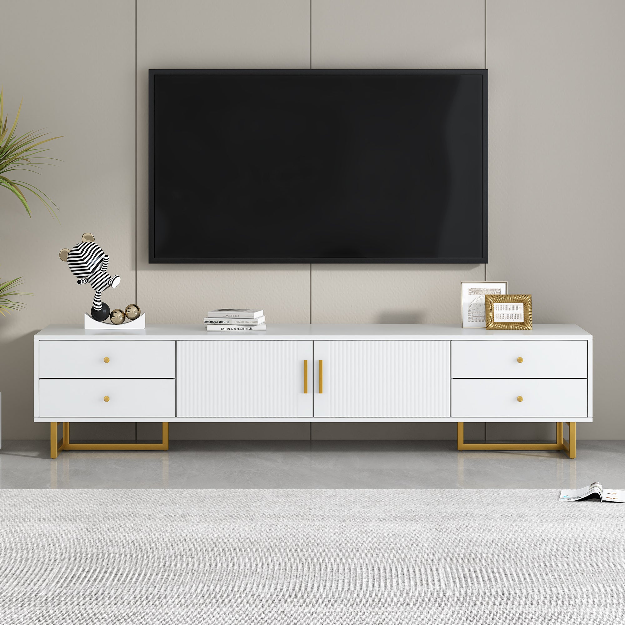 U-Can TV Stand for 65+ Inch TV, Entertainment Center TV Media Console Table, Modern TV Stand with Storage, TV Console Cabinet Furniture for Living Room