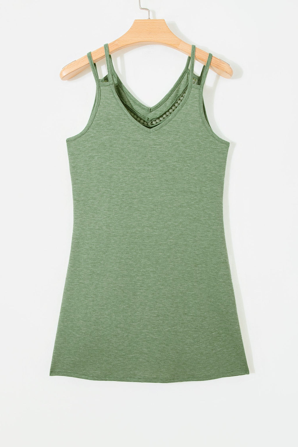 Solid Lace Trim V-Neck Sleeveless Mini Dress