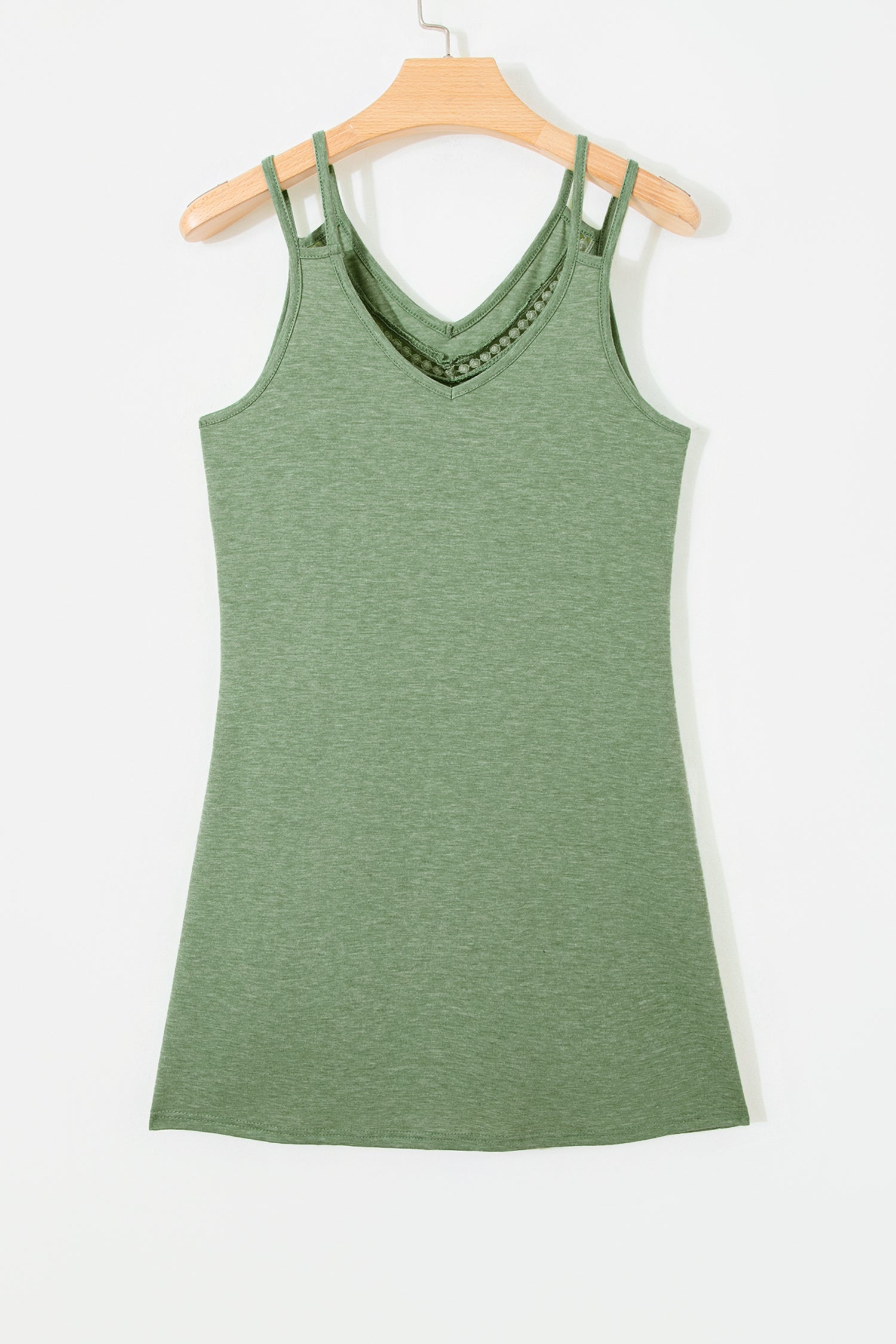 Solid Lace Trim V-Neck Sleeveless Mini Dress