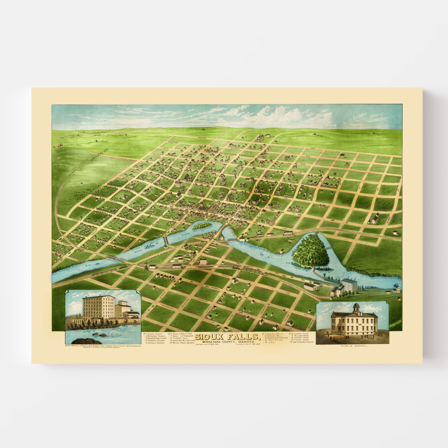 Vintage Map of Sioux Falls, South Dakota 1881