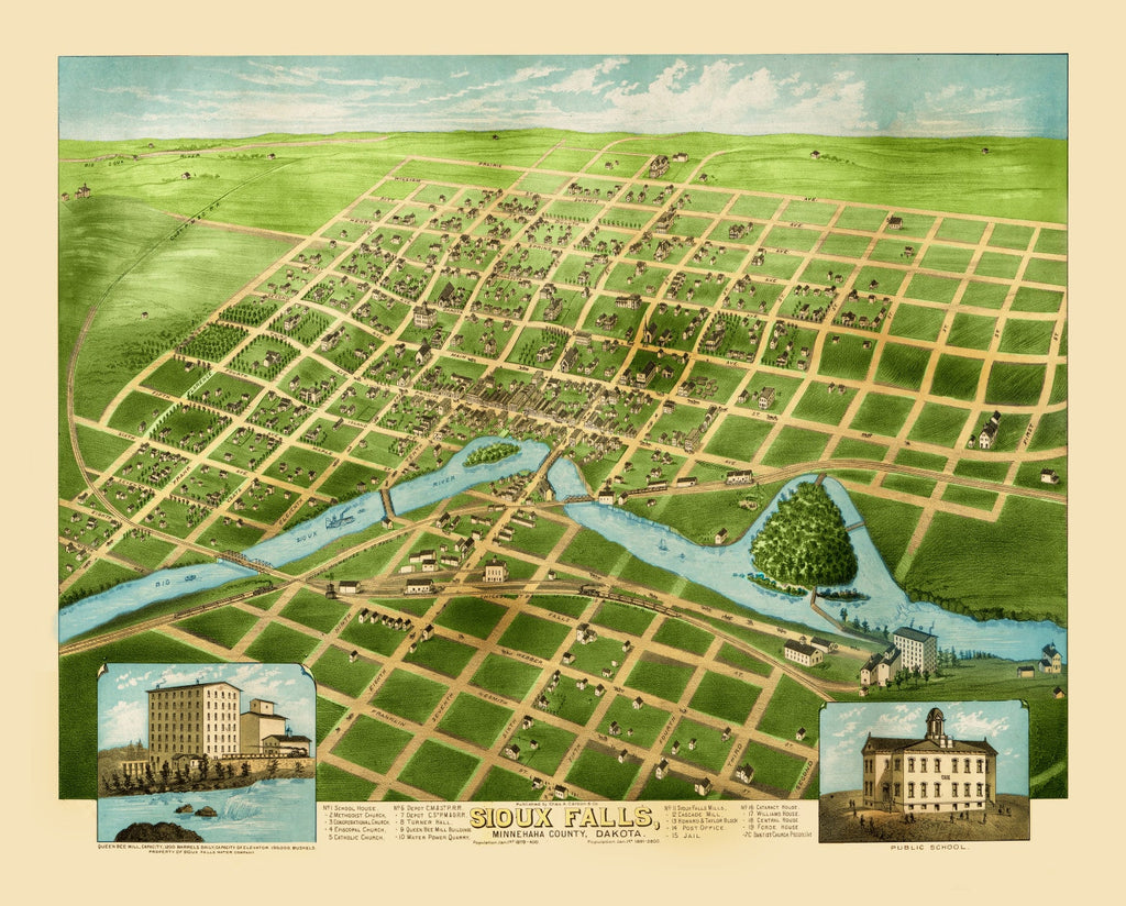Vintage Map of Sioux Falls, South Dakota 1881
