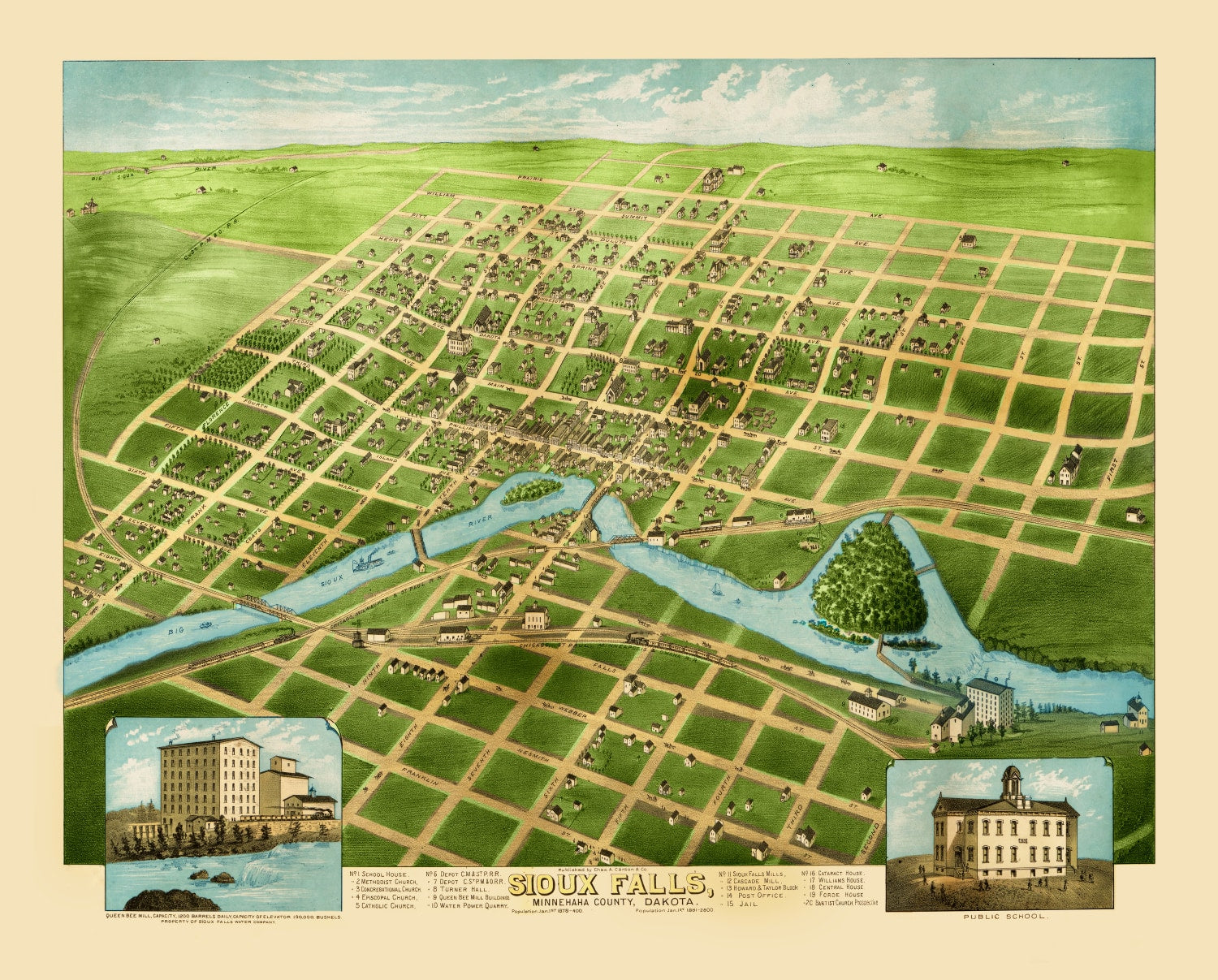Vintage Map of Sioux Falls, South Dakota 1881