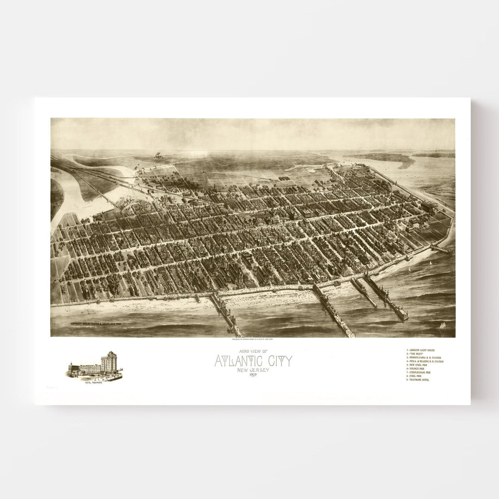 Vintage Map of Atlantic City, New Jersey 1909