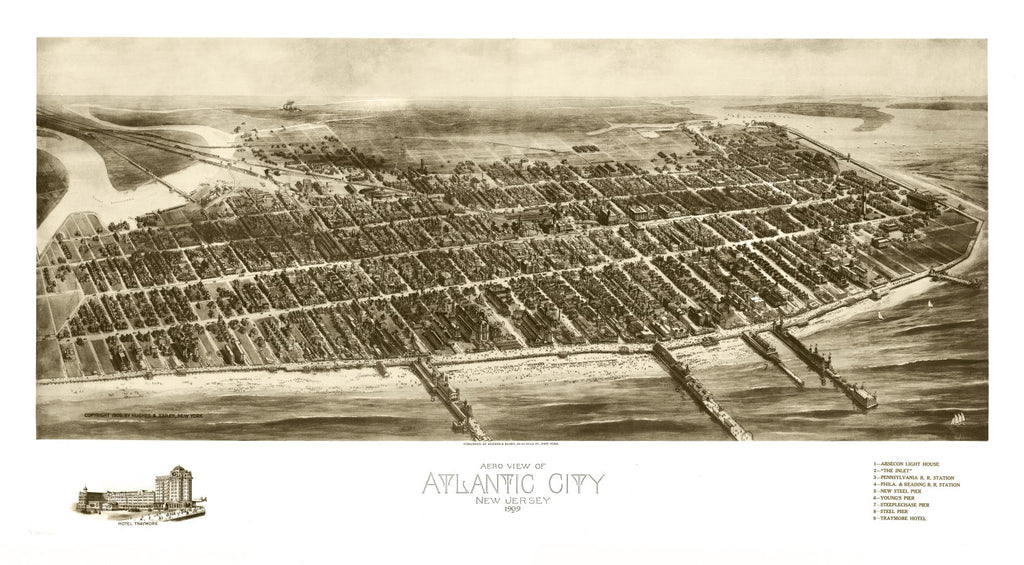 Vintage Map of Atlantic City, New Jersey 1909