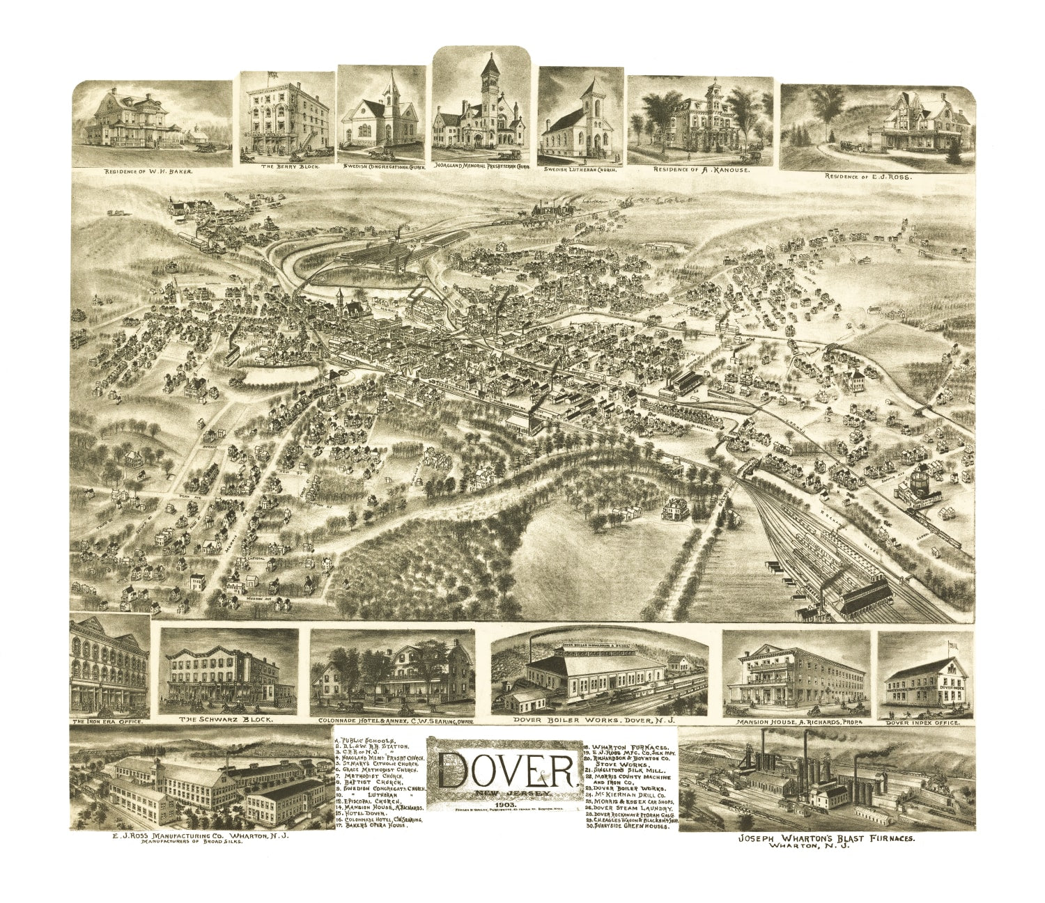 Vintage Map of Dover, New Jersey 1903