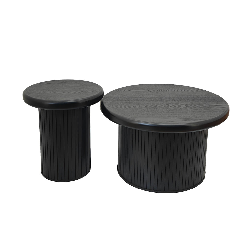 Modern Round Coffee Table Set – Dual Table Combination with Unique Fluted Table Leg Design, Stylish Living Room Furniture