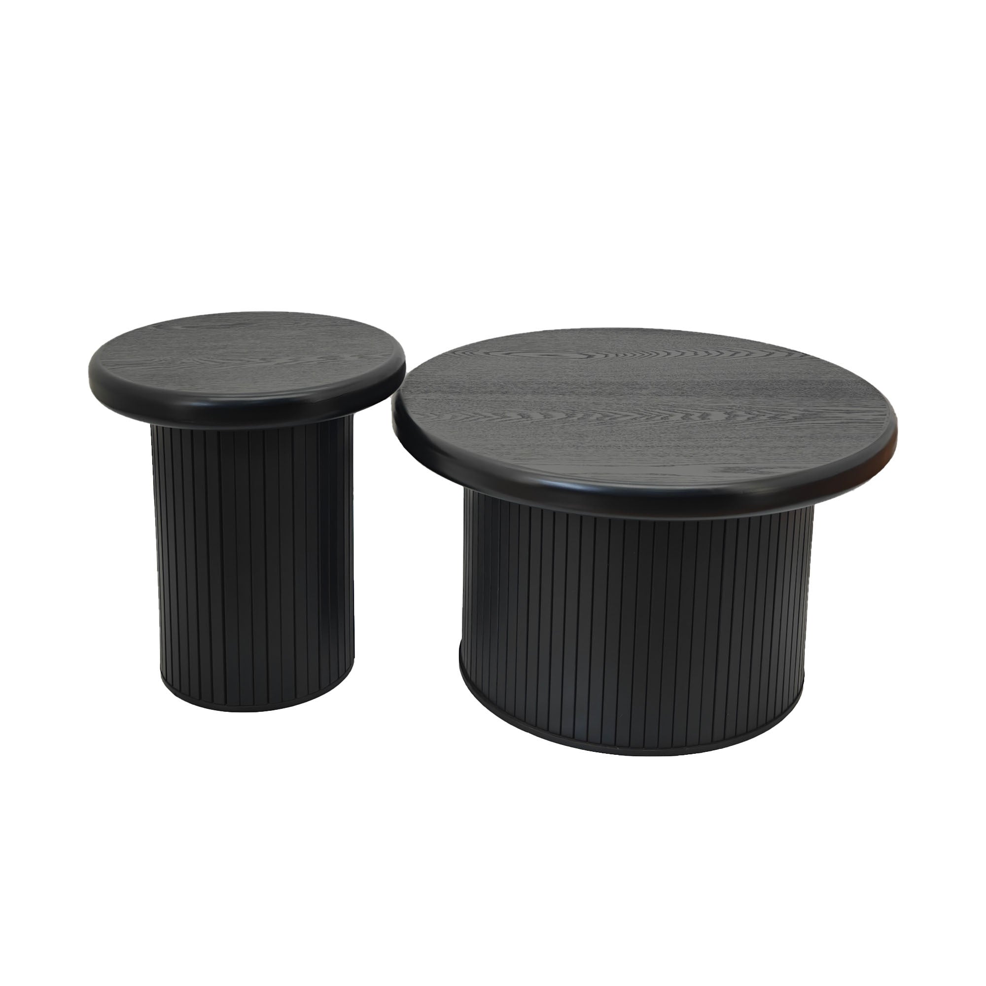 Modern Round Coffee Table Set – Dual Table Combination with Unique Fluted Table Leg Design, Stylish Living Room Furniture