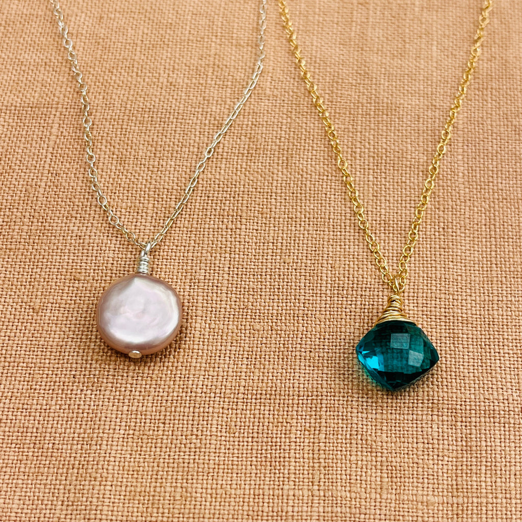 14k gold filled PEACOCK BLUE QUARTZ NECKLACE