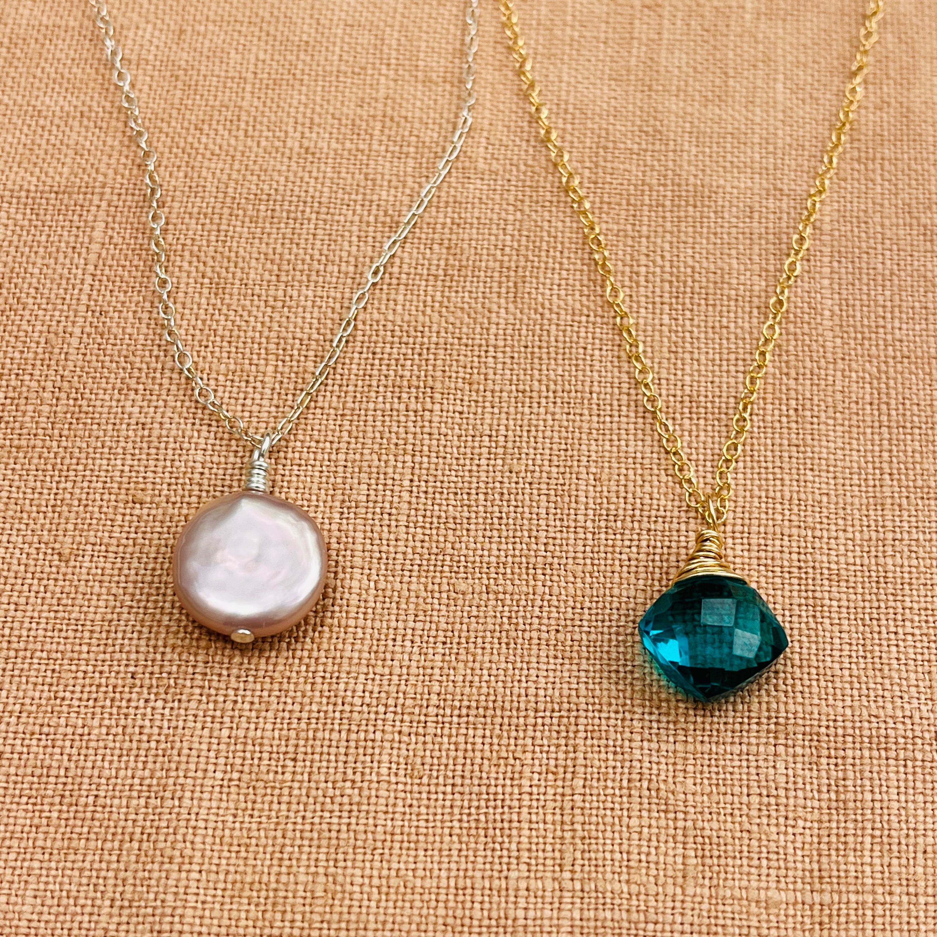 14k gold filled PEACOCK BLUE QUARTZ NECKLACE