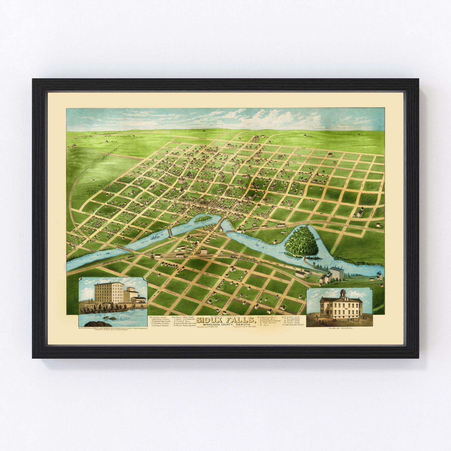 Vintage Map of Sioux Falls, South Dakota 1881