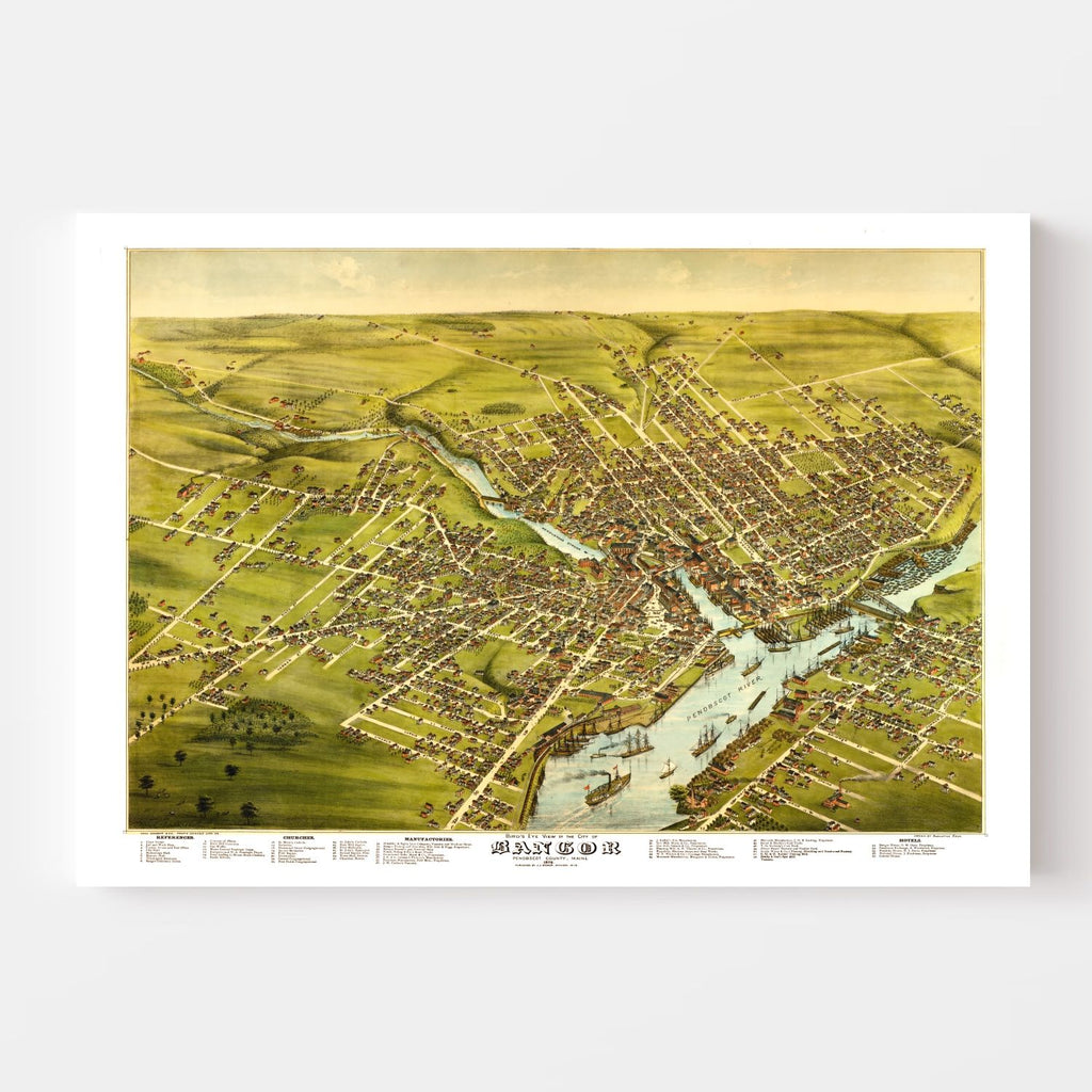 Vintage Map of Bangor, Maine 1875