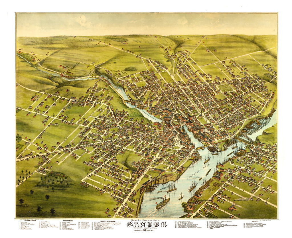 Vintage Map of Bangor, Maine 1875