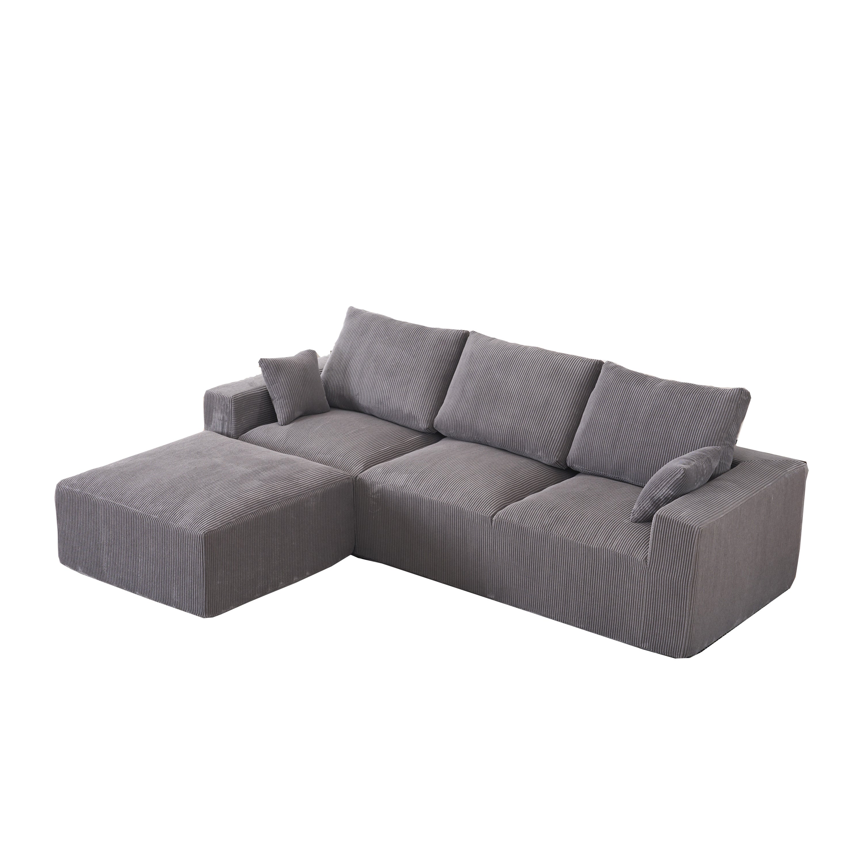 Modern U-shaped 6-seat Upholstered Sleeper Sofa with Console, Cupholders, USB Ports, Gray Corduroy
