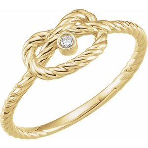 14K Yellow Gold .025 CT Natural Diamond Rope Knot Ring