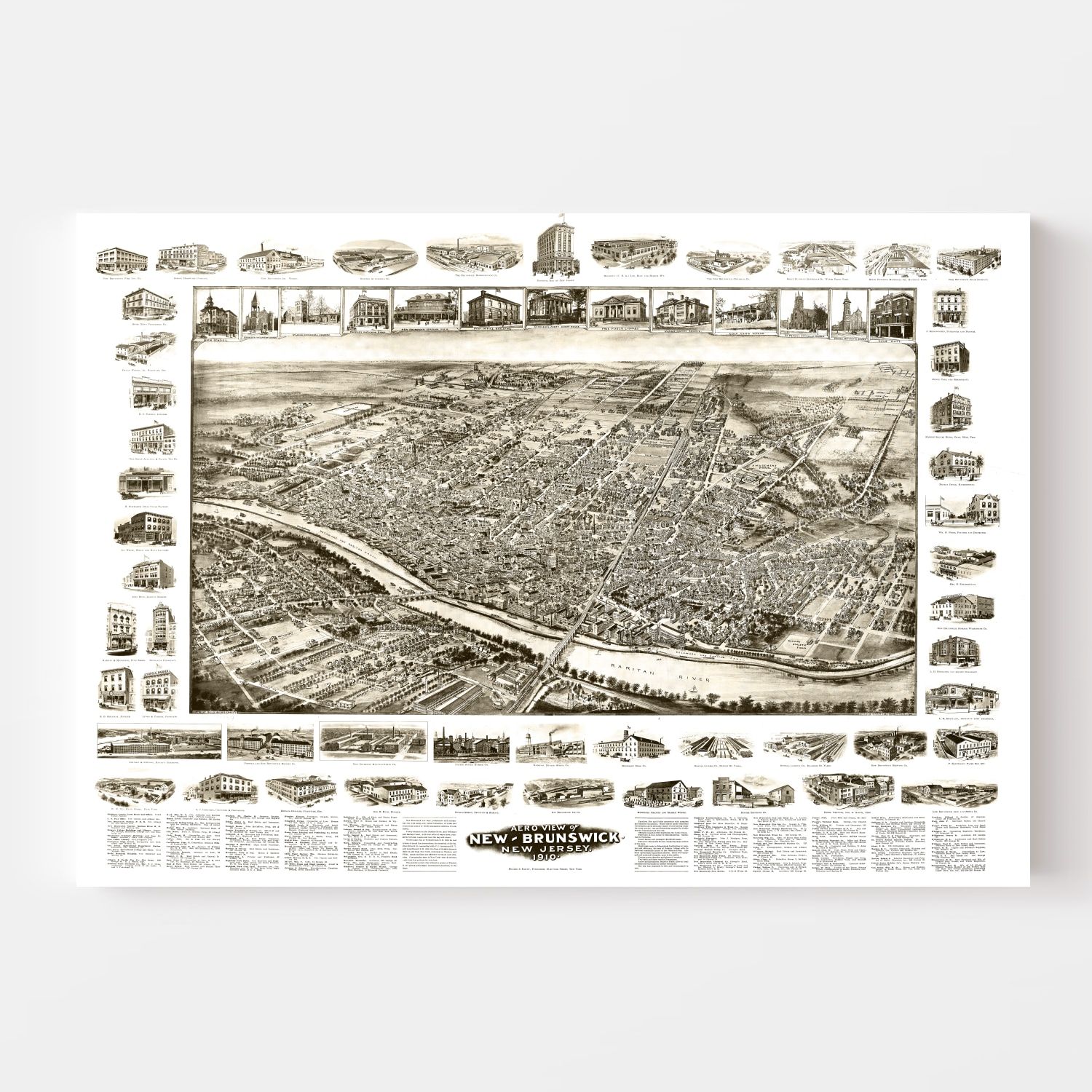 Vintage Map of New Brunswick, New Jersey 1910