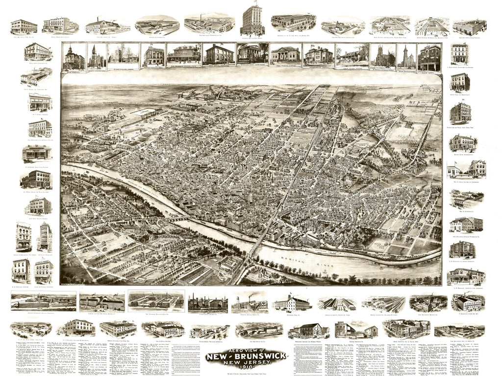 Vintage Map of New Brunswick, New Jersey 1910