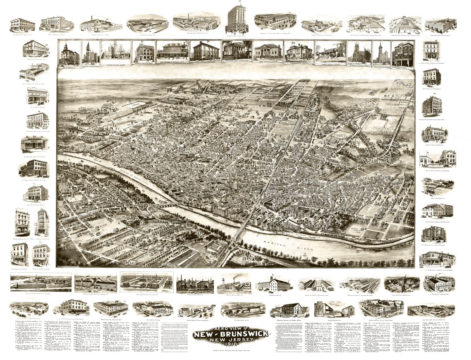 Vintage Map of New Brunswick, New Jersey 1910