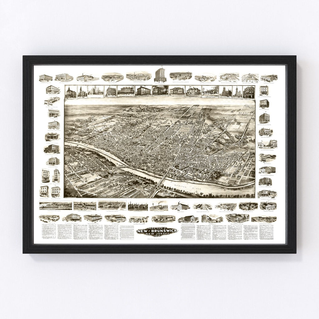 Vintage Map of New Brunswick, New Jersey 1910