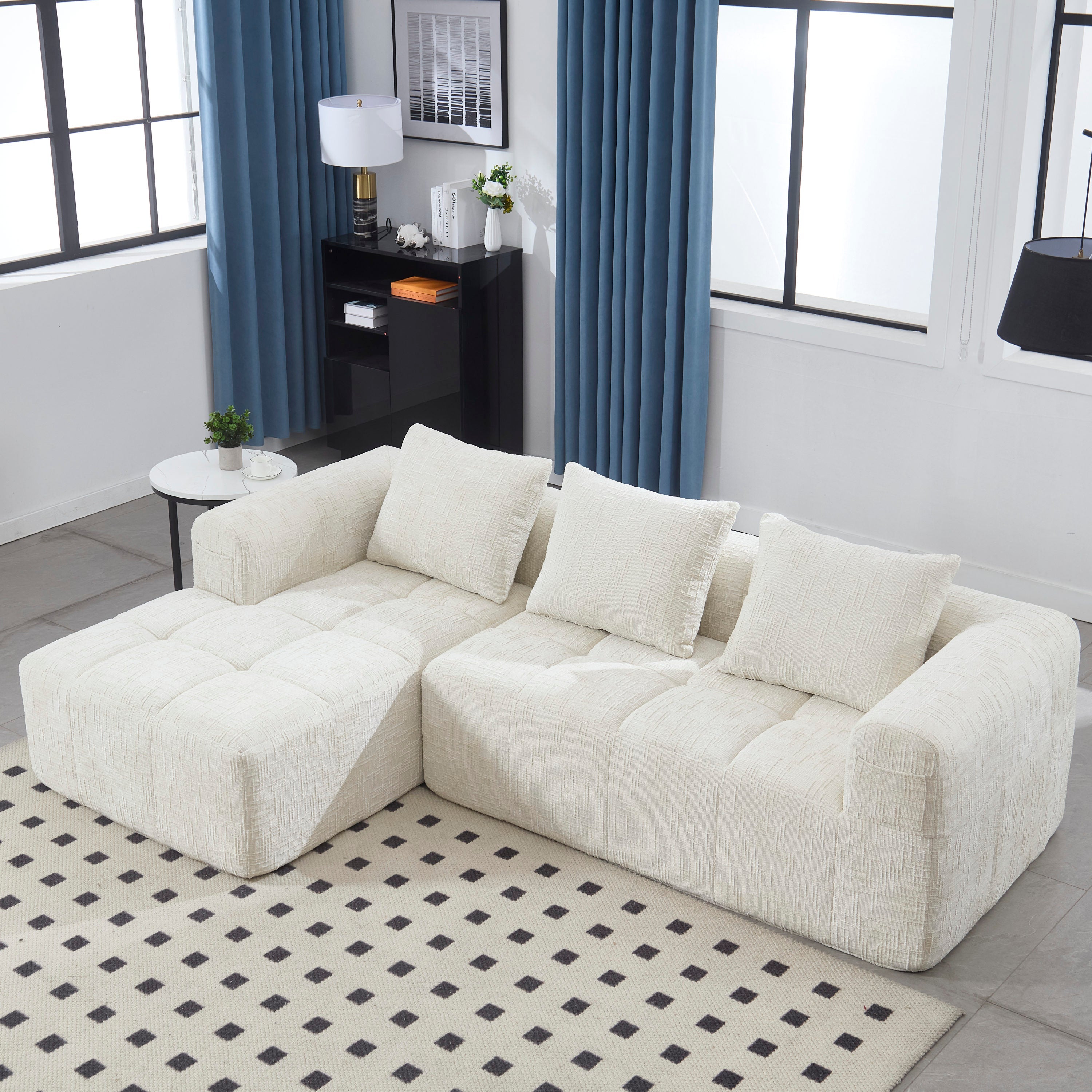 UNITED WE WIN 98.42-inch modular sectional sofa, modern modular L-shaped sofa with chaise longue, equipped with small side pockets and free of compression during installation.