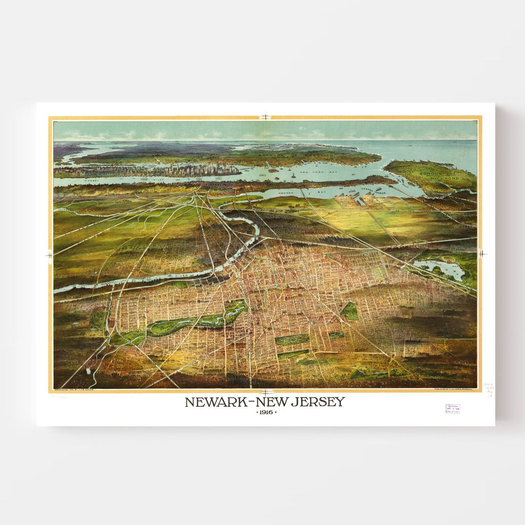 Vintage Map of Newark, New Jersey 1916