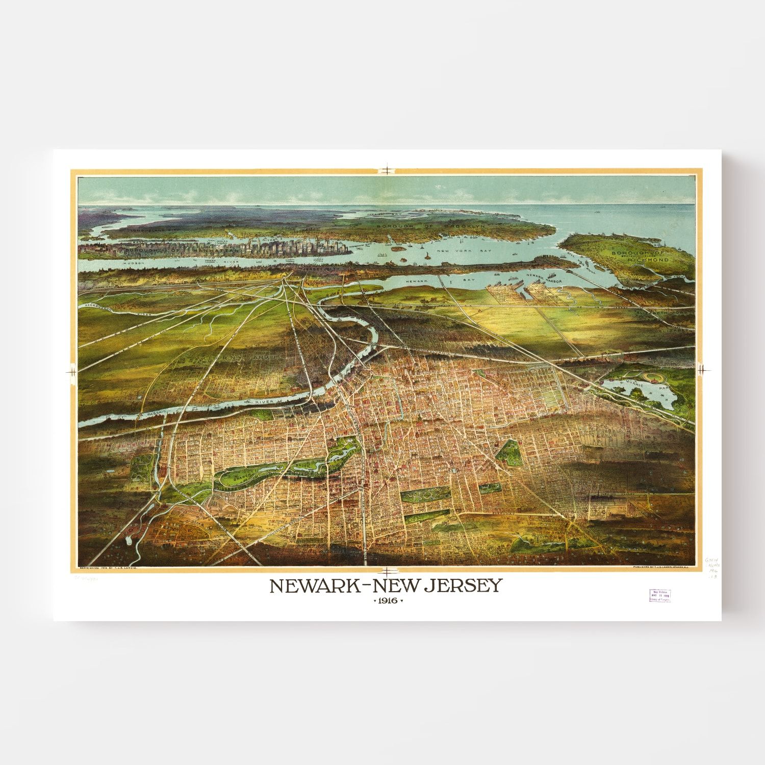 Vintage Map of Newark, New Jersey 1916