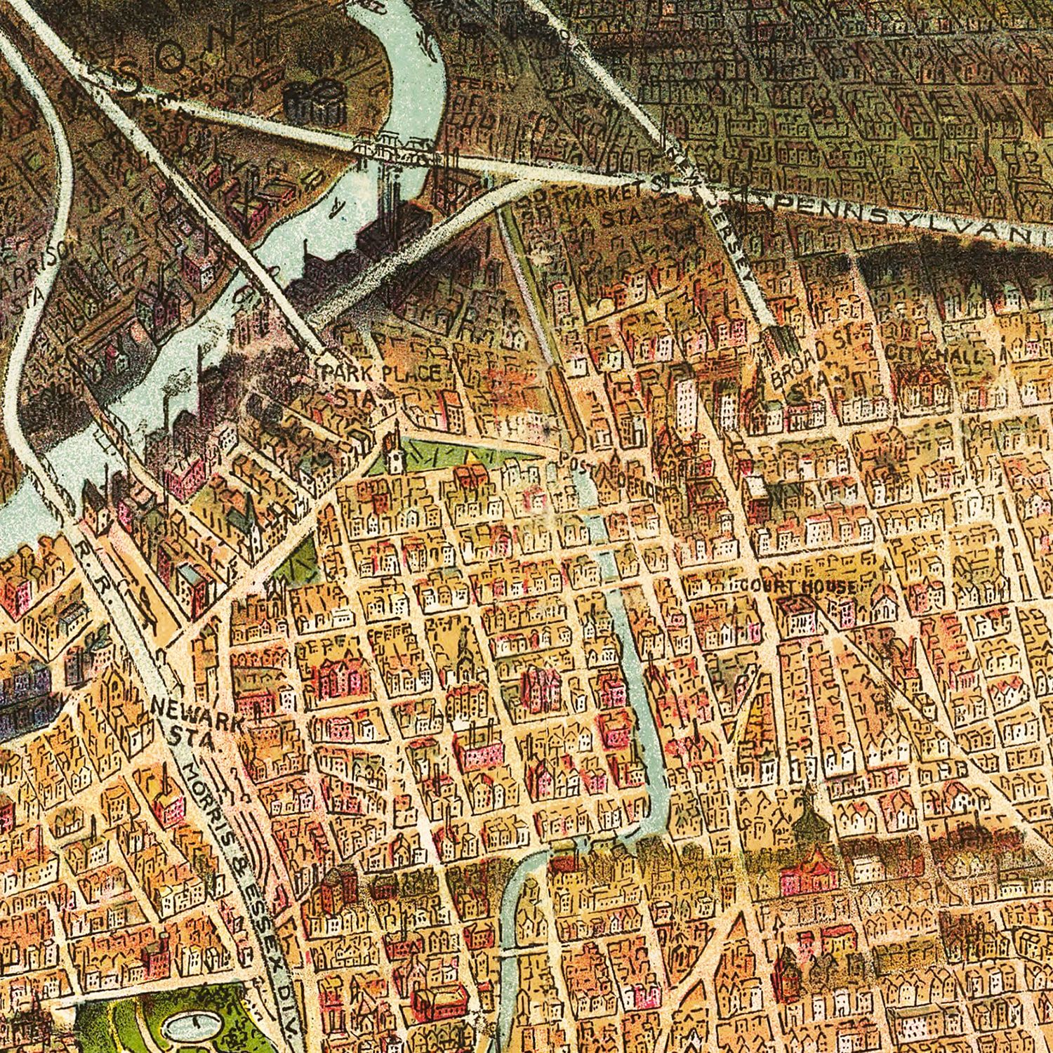 Vintage Map of Newark, New Jersey 1916