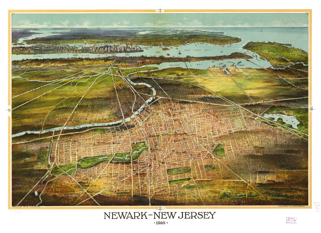 Vintage Map of Newark, New Jersey 1916
