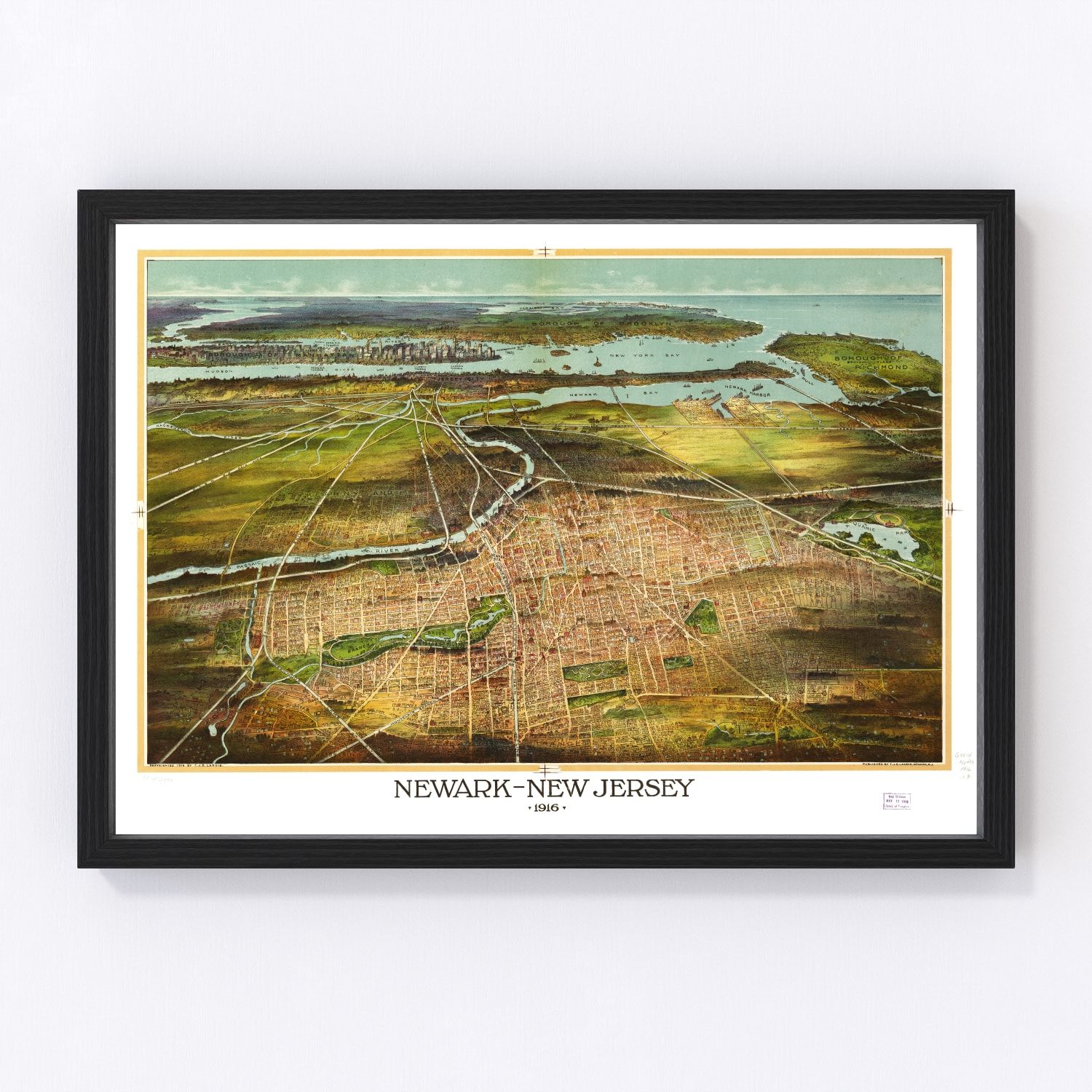 Vintage Map of Newark, New Jersey 1916