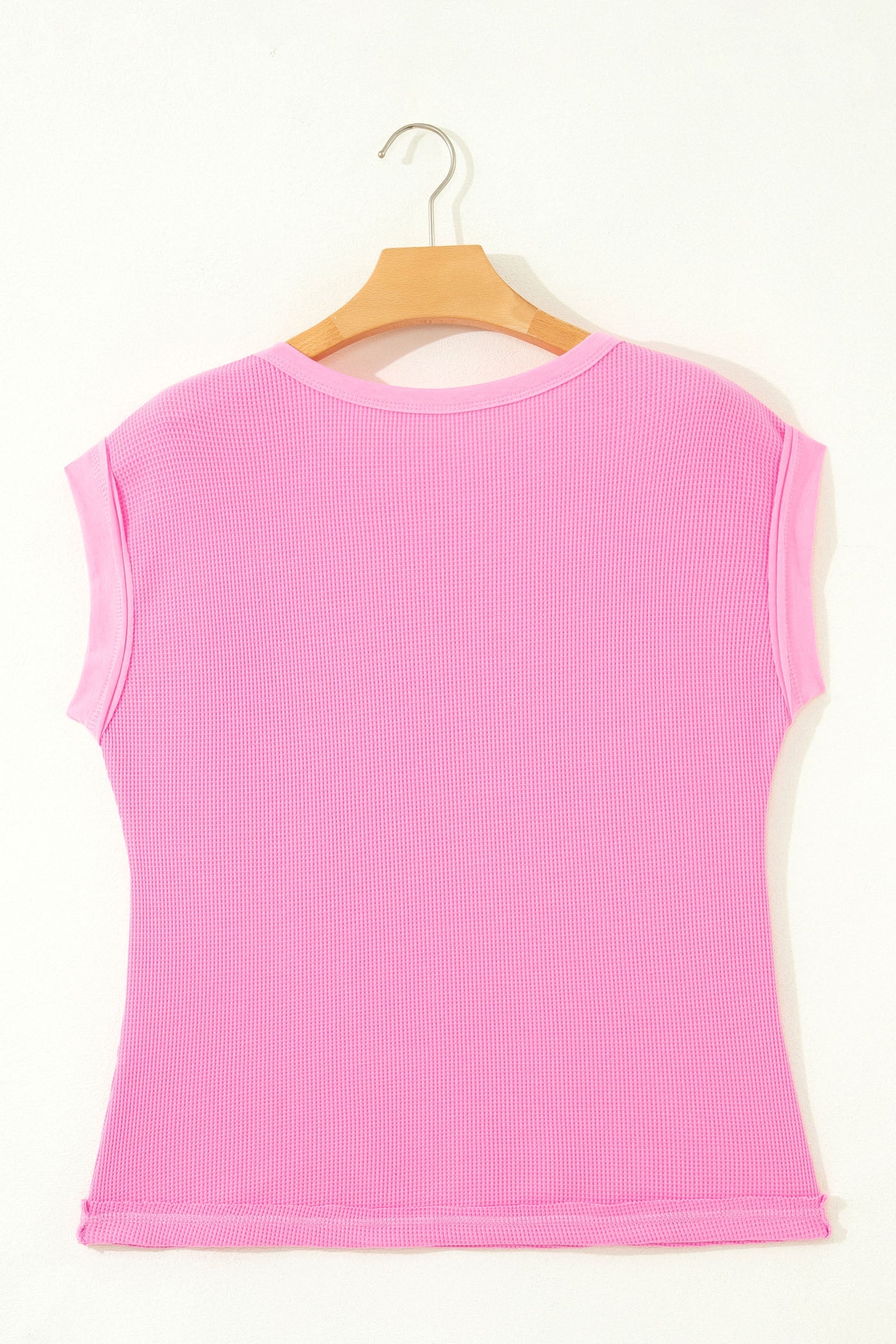 Waffle Patchwork Raw Seam Short Sleeve T-Shirt