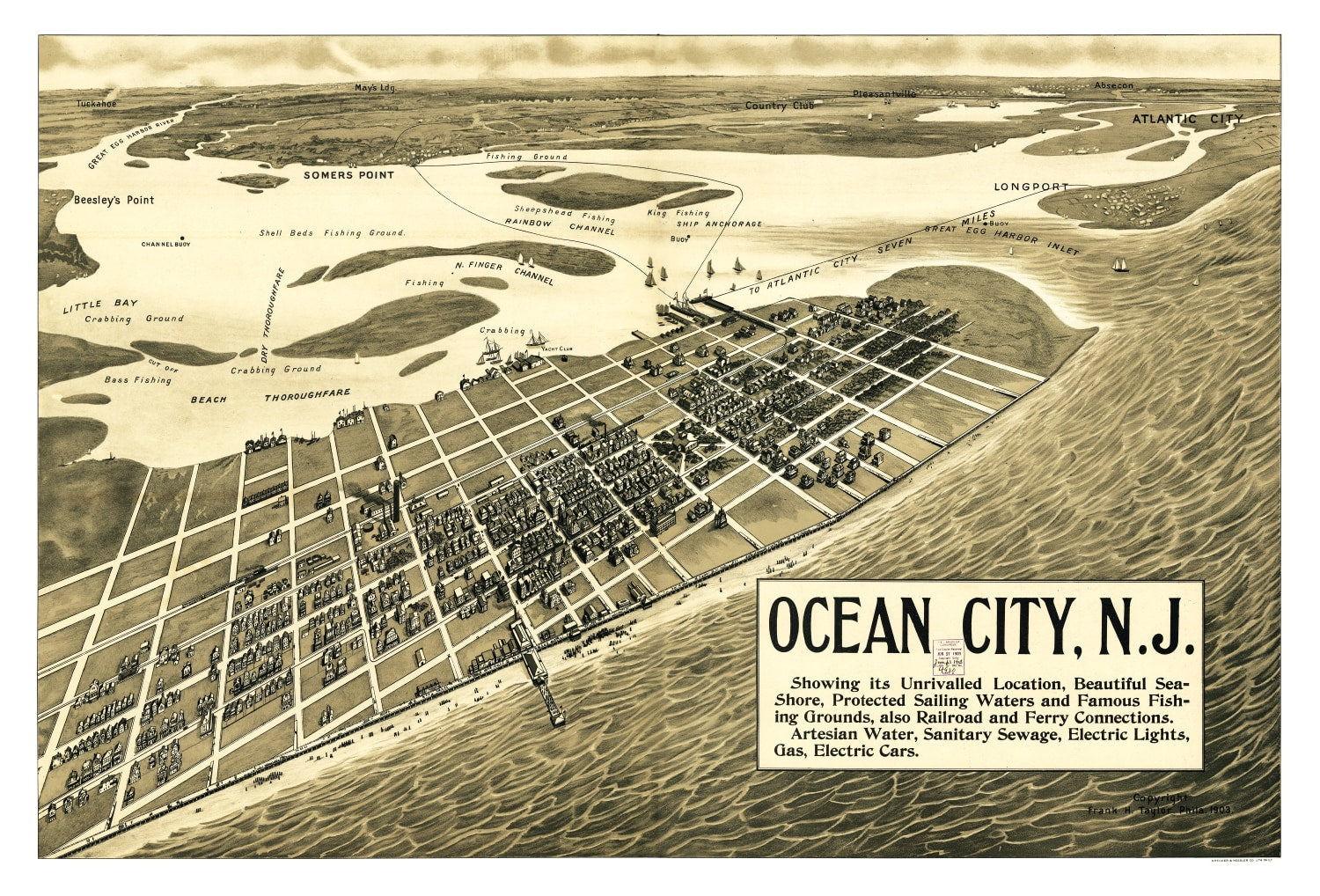 Vintage Map of Ocean City, New Jersey 1903