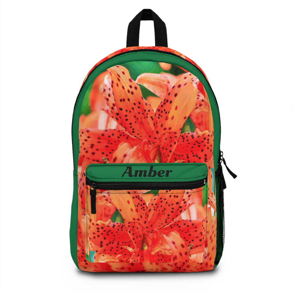Orange Tiger Lily Floral Design Backpack, Nature Lover Gift, Flower Pattern, School Bag, Travel Backpack