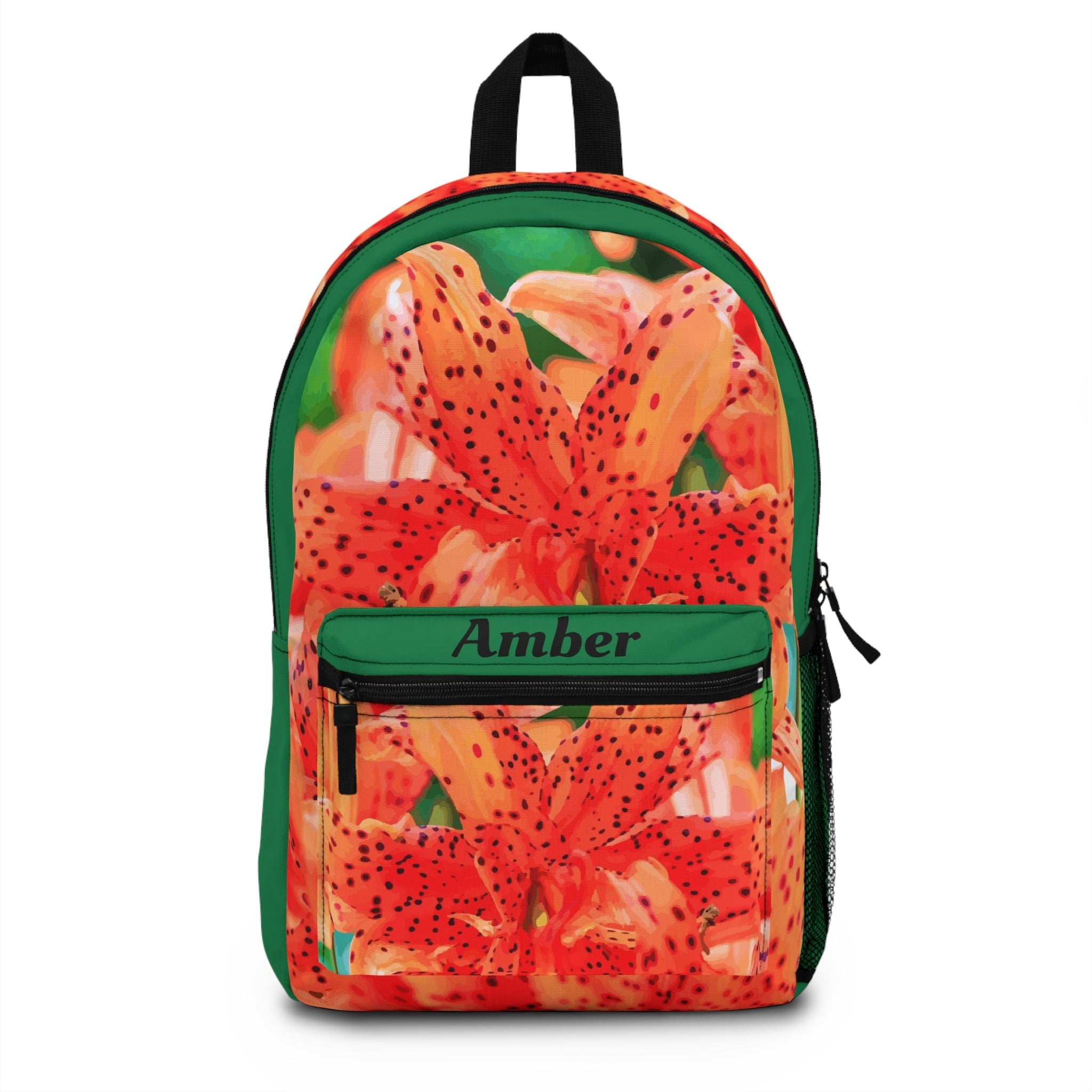 Orange Tiger Lily Floral Design Backpack, Nature Lover Gift, Flower Pattern, School Bag, Travel Backpack