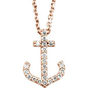 14K Rose Gold .08 CTW Natural Diamond Anchor 16" Necklace