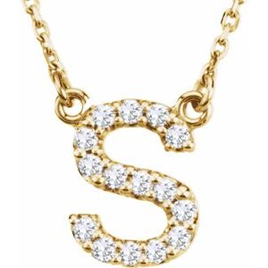 14K Yellow Gold 1/8 CTW Natural Diamond Initial S 16" Necklace