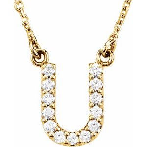 14K Yellow Gold 1/8 CTW Natural Diamond Initial U 16" Necklace