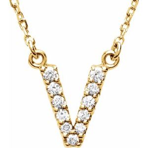 14K Yellow Gold 1/10 CTW Natural Diamond Initial V 16" Necklace