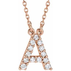 14K Rose Gold 1/8 CTW Natural Diamond Initial A 16" Necklace