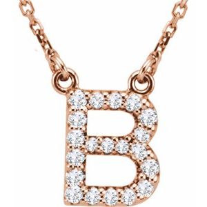 14K Rose Gold 1/8 CTW Natural Diamond Initial B 16" Necklace