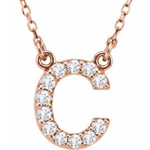 14K Rose Gold 1/8 CTW Natural Diamond Initial C 16" Necklace