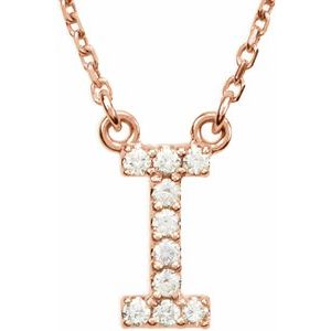 14K Rose Gold .08 CTW Natural Diamond Initial I 16" Necklace