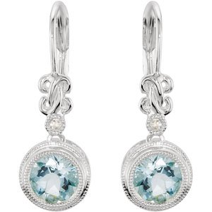 14K White Gold Natural Aquamarine & .02 CTW Natural Diamond Earrings – image 2