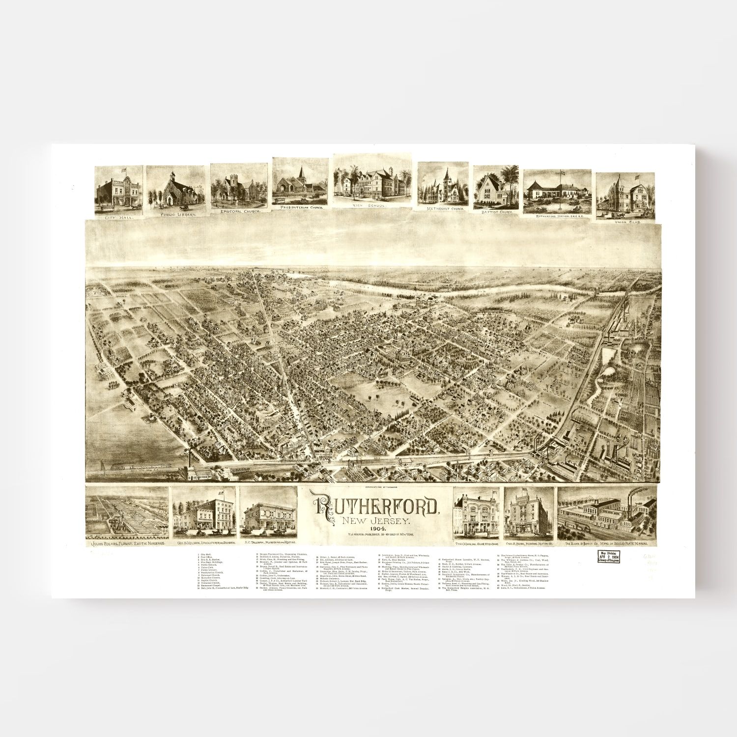 Vintage Map of Rutherford, New Jersey 1904