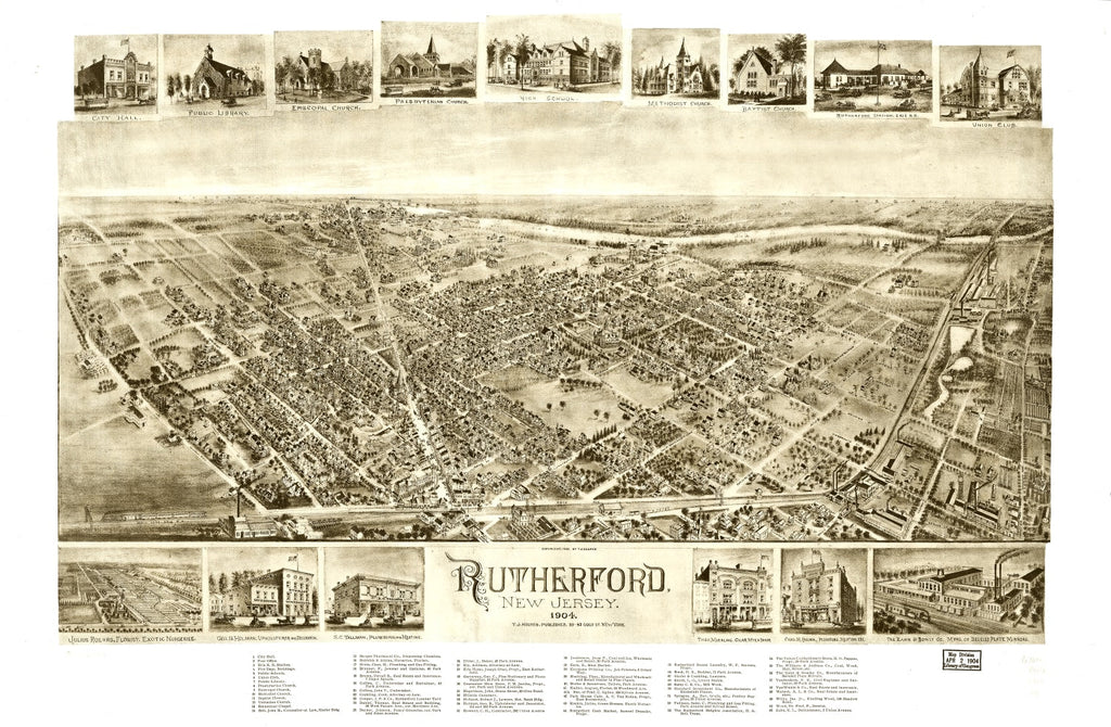 Vintage Map of Rutherford, New Jersey 1904