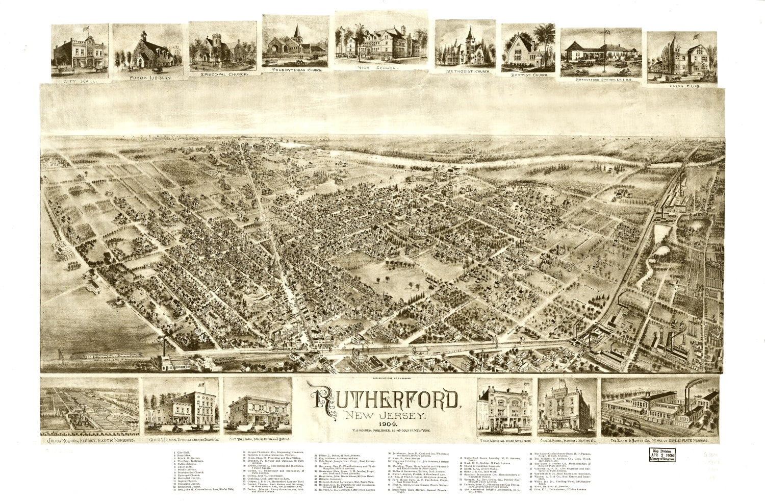 Vintage Map of Rutherford, New Jersey 1904