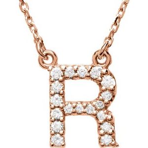 14K Rose Gold 1/8 CTW Natural Diamond Initial R 16" Necklace
