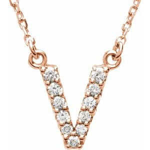 14K Rose Gold 1/10 CTW Natural Diamond Initial V 16" Necklace