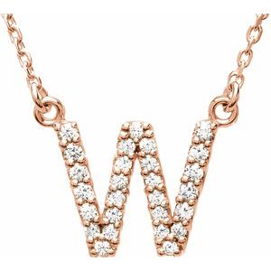 14K Rose Gold 1/8 CTW Natural Diamond Initial W 16" Necklace