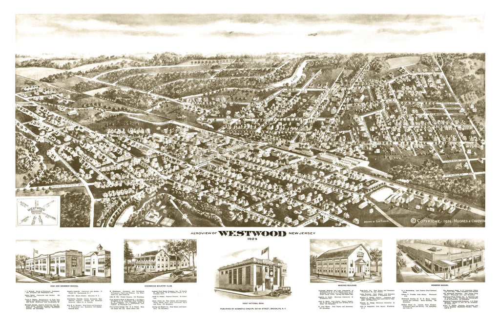Vintage Map of Westwood, New Jersey 1924