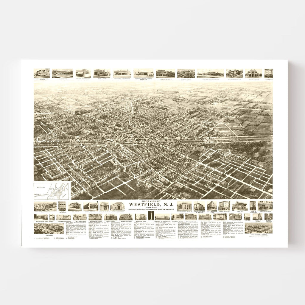 Vintage Map of Westfield, New Jersey 1929