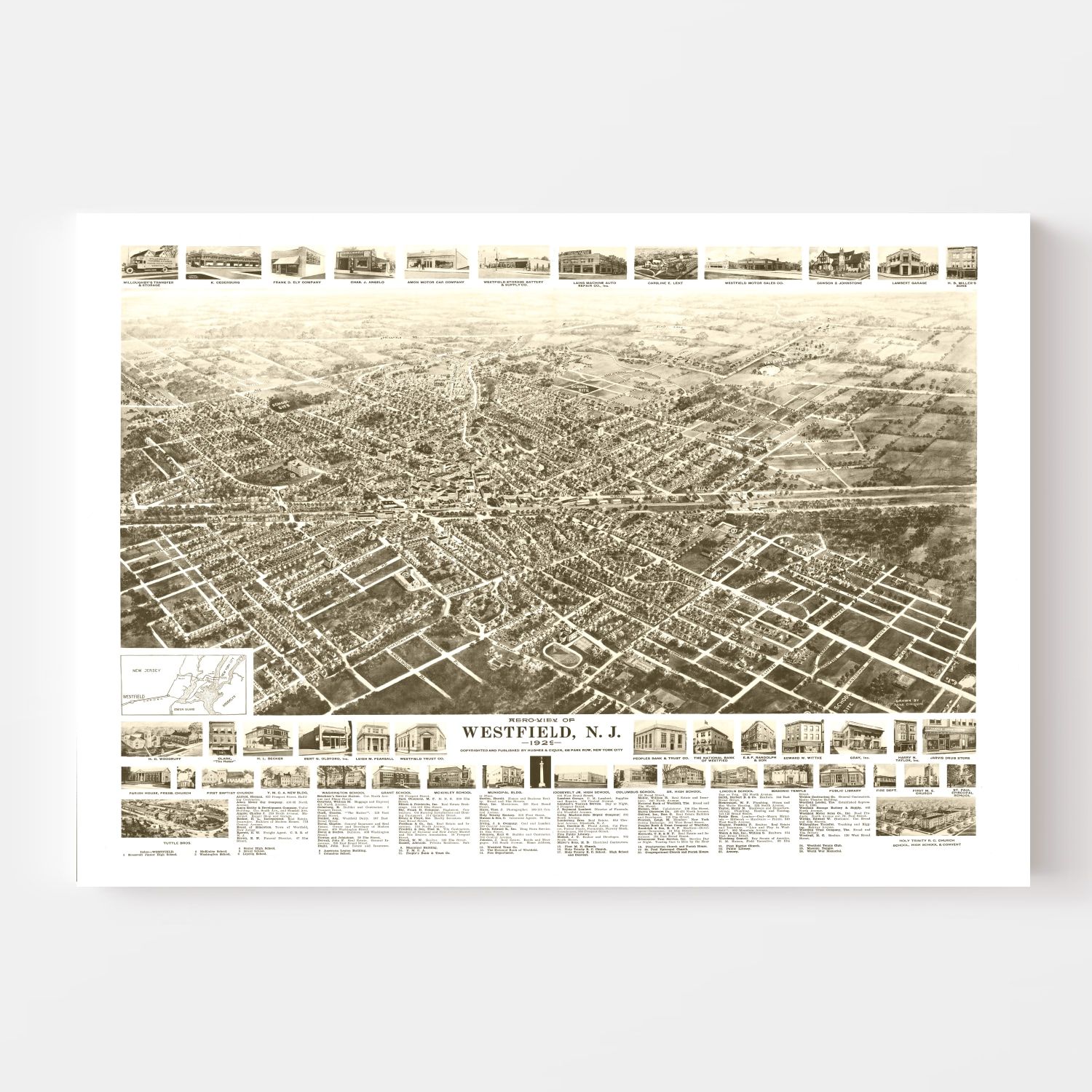 Vintage Map of Westfield, New Jersey 1929